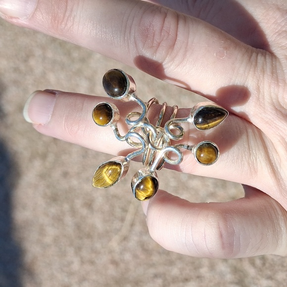 New Unique Twisted Tiger Eye 925 Silver Statement Ring. - Picture 5 of 13